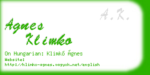 agnes klimko business card